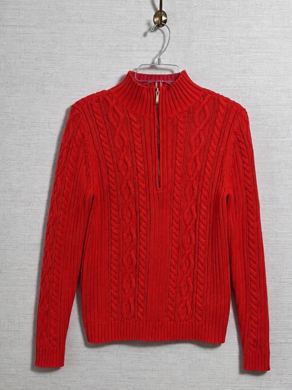 Chaps Orange Cable Knit Quarter Zip Sweater